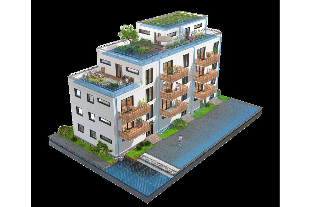 Auf dem Dach: Wasser speichern und verdunsten